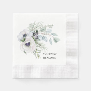 Winter Anemone Floral Hand Painted Wedding Napkin