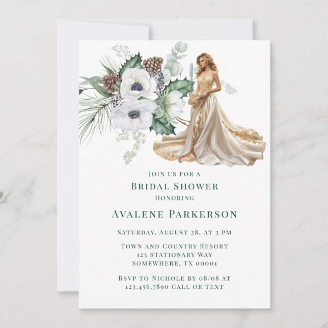 Winter Anemone Hand-Painted Bridal Shower Invitation (Front)