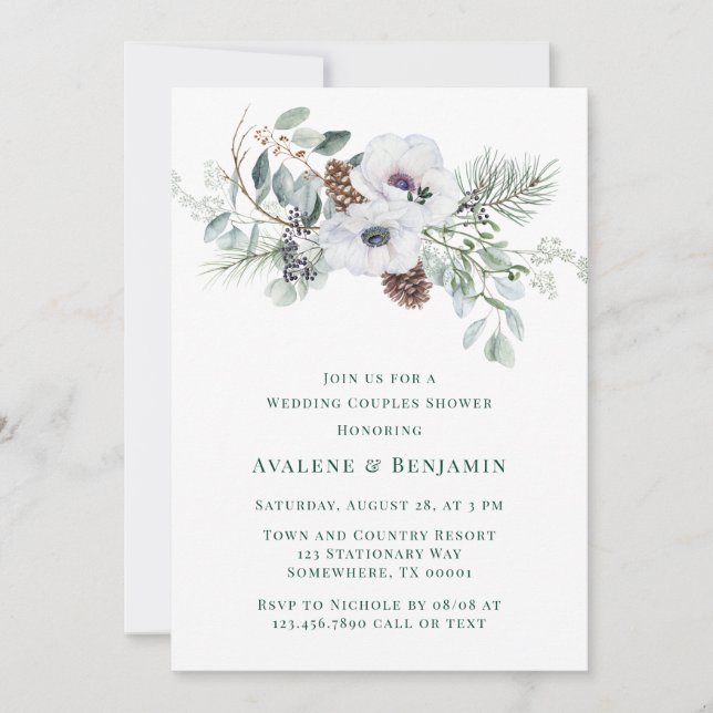 Winter Anemone Hand-Painted Wedding Couples Shower Invitation (Front)