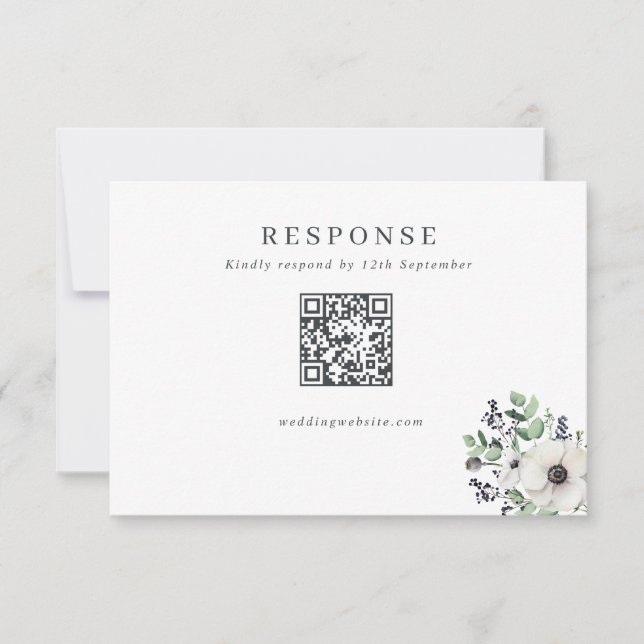 Winter Anemones Wedding QR Code RSVP Card (Front)