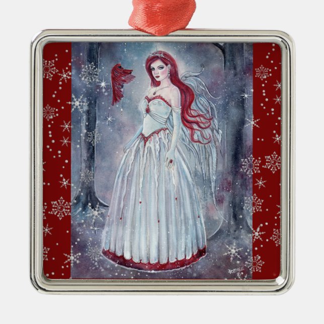 Winter angel with cardinal Christmas ornament (Front)