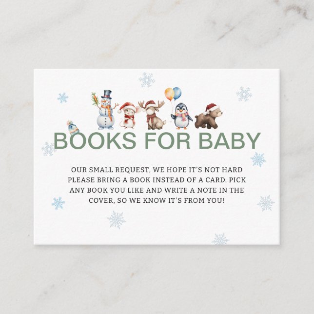 Winter Animal Baby Shower Books For Baby Enclosure Card (Front)