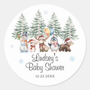 Winter Animal Baby Shower Classic Round Sticker