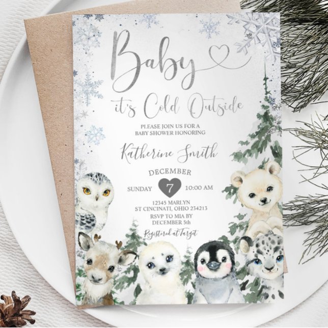 Winter Animal Baby Shower Forest Snowflakes Invitation (Creator Uploaded)