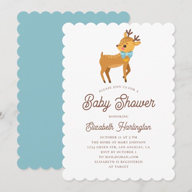 Winter animal boy baby shower. Cute woodland deer Invitation (Front/Back)