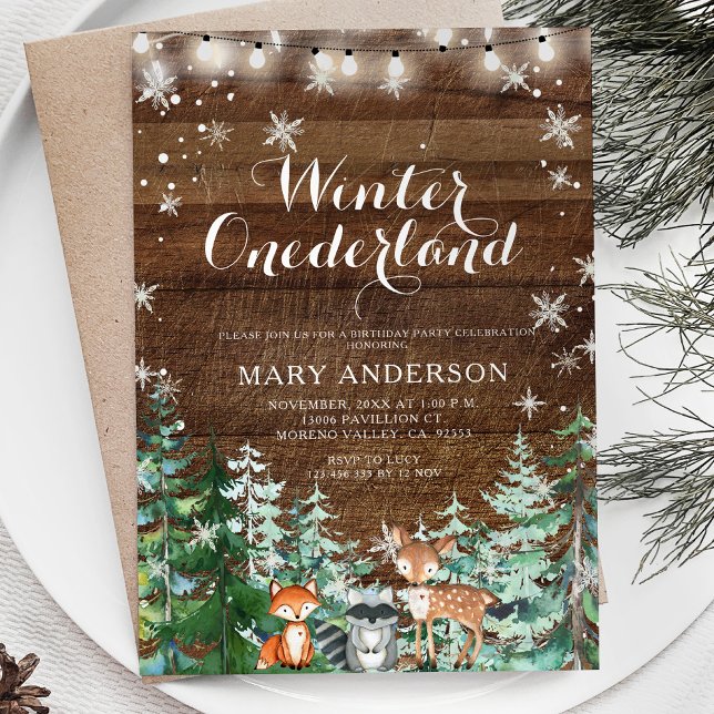 Winter Animal Deer Snowflakes Onederland Birthday Invitation (Creator Uploaded)