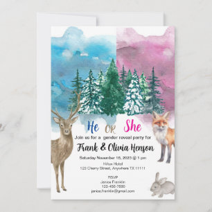 Winter Animal Forest Wonderland Gender Reveal Invitation