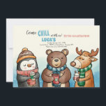 Winter Animal Friends Birthday Party Invitation<br><div class="desc">Dressed for the cold, three animal friends ( penguin, bear, deer) are chilling with warm drinks in their hands. A cute winter-theme birthday party invitation. (Background vector created by freepik - www.freepik.com). The card is easy to customise with your wording, font, font colour, paper shape options and choice of six...</div>