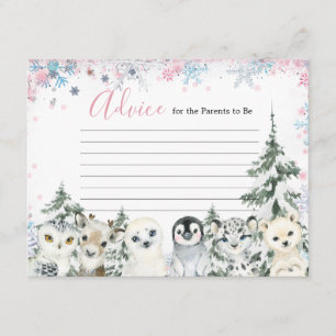 Winter Animal Gender Reveal Snowflakes Advice Card