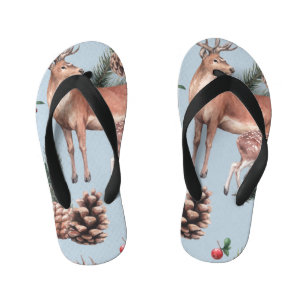 Winter animal sketch, blue background. kid's flip flops