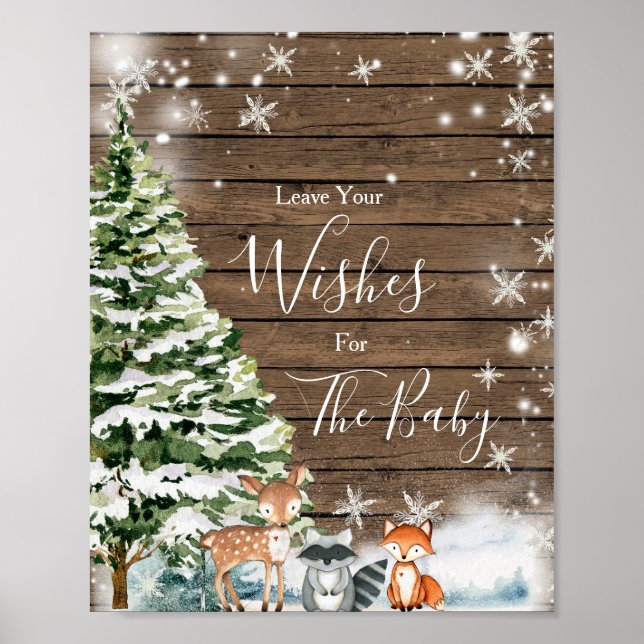Winter Animal Woodland Baby Shower Wishes for Baby Poster (Front)