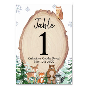 Winter Animal Woodland Gender Reveal Forest Table  Number