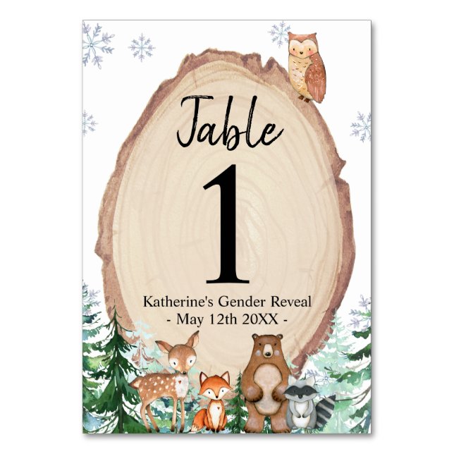 Winter Animal Woodland Gender Reveal Forest Table  Number (Front)