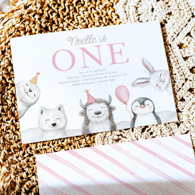 Winter Animals 1st Birthday Invitation (Creator Uploaded)