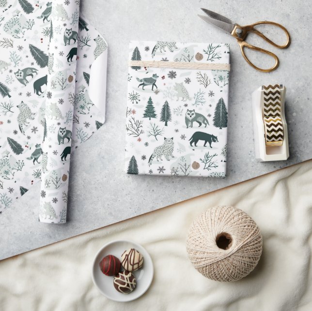 Winter animals and Forest Christmas  Wrapping Paper (Crafts)