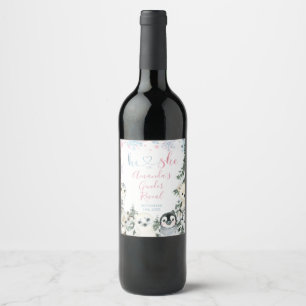  Winter animals artics Gender Reveal Wine Bottle Label