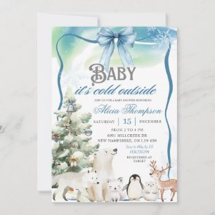Winter Animals Aurora Bow Coquette Boy Baby Shower Invitation