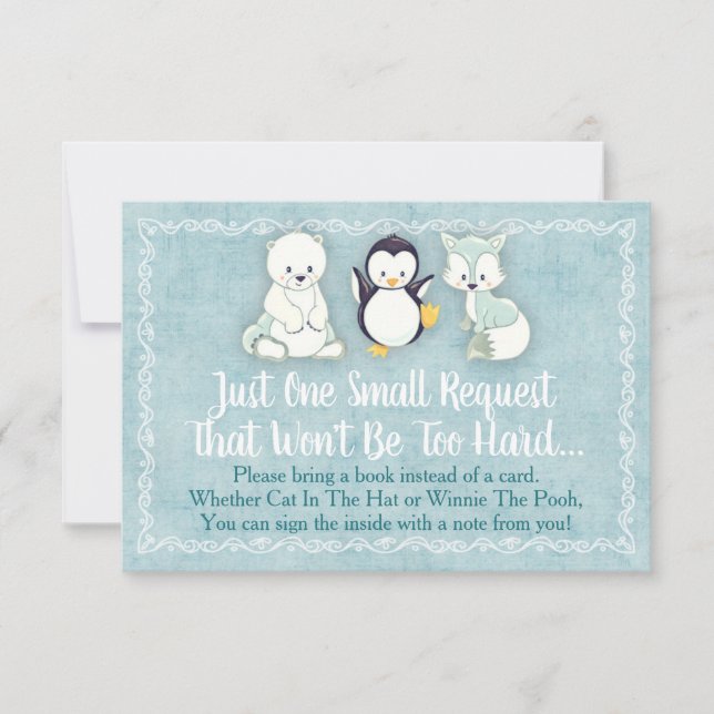 Winter Animals Baby Shower Bring A Book Card (Front)