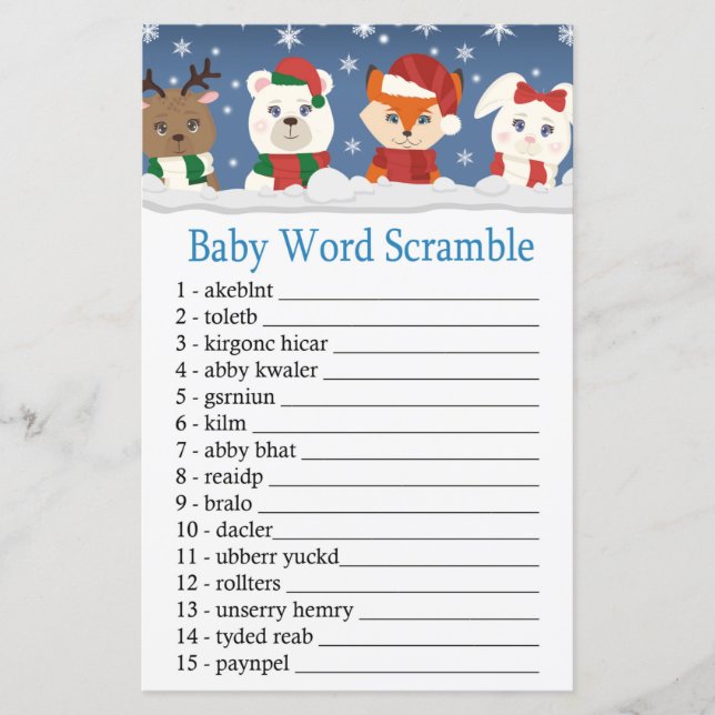 winter animals Baby word scramble game (Front)