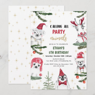 Winter Animals Birthday Christmas Funny Invitation