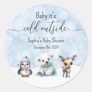 Winter Animals Cold Outside Baby Shower Classic Round Sticker