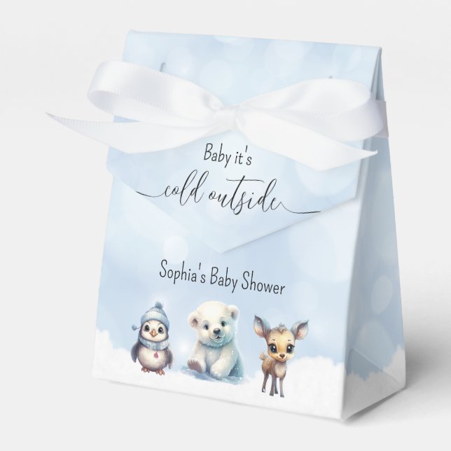 Winter Animals Cold Outside Baby Shower Favour Box (Front Side)