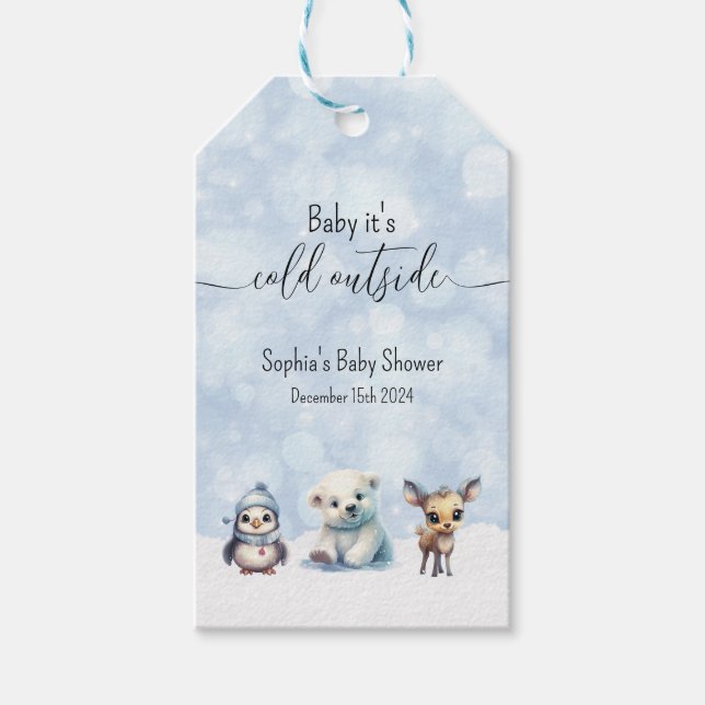 Winter Animals Cold Outside Baby Shower Favour Tag (Front)