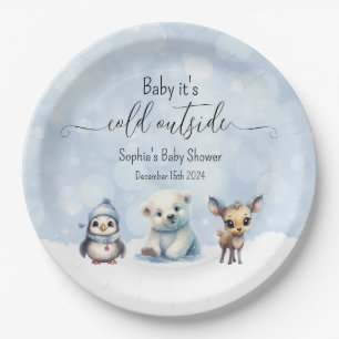 Winter Animals Cold Outside Baby Shower Paper Plate