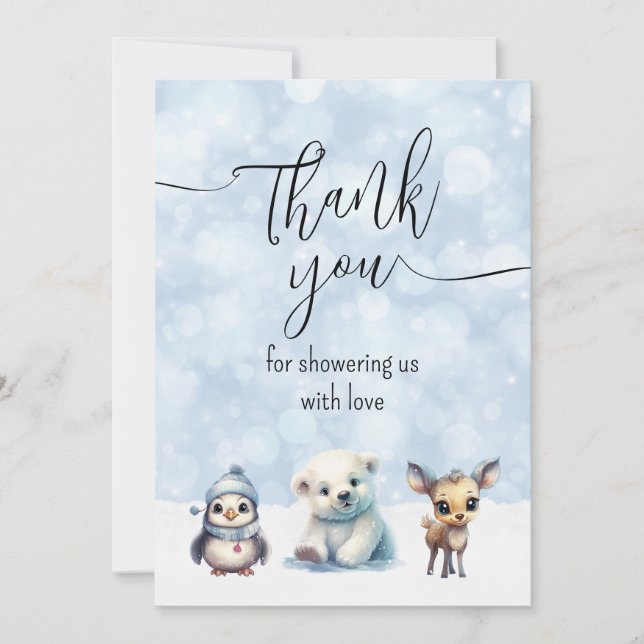 Winter Animals Cold Outside Baby Shower Thank You Card (Front)