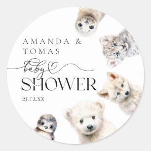 Winter Animals Gender Neutral Baby Shower Classic Round Sticker