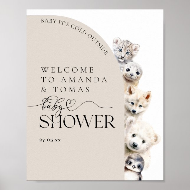 Winter Animals Gender Neutral Baby Shower Foam Poster (Front)