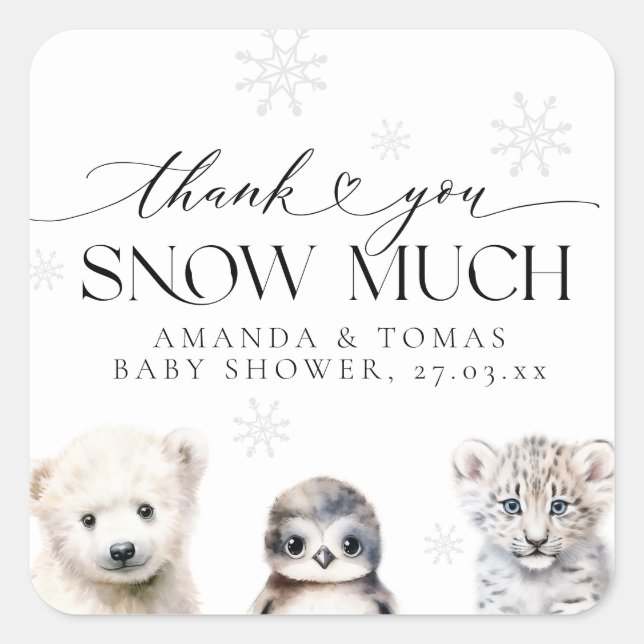Winter Animals Gender Neutral Thanks Baby Shower Square Sticker (Front)