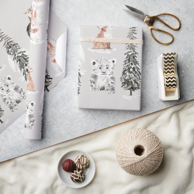 Winter Animals Grey Baby Shower Wrapping Paper (Crafts)