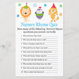 Winter animals Nursery Rhyme Quiz baby shower game
