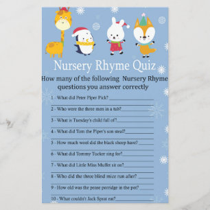 Winter animals Nursery Rhyme Quiz baby shower game
