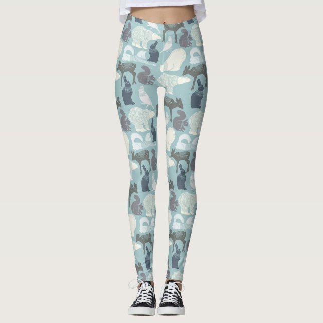 Winter Animals Polar Bear Fox Squirrel Leggins Leggings (Front)