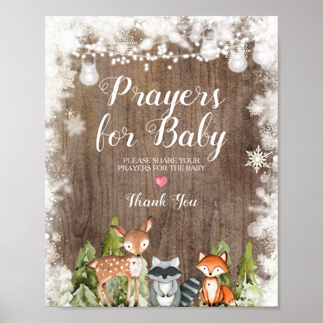 Winter Animals Rustic Wood Prayers for Baby Poster (Front)