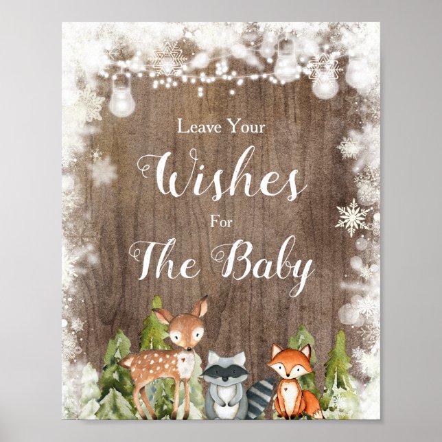 Winter Animals Rustic Wood Wishes for Baby Poster (Front)