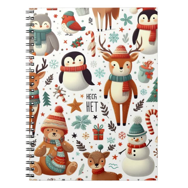 Winter Animals Seamless Pattern Notebook (Front)