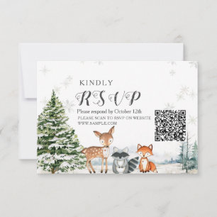 Winter Animals Silver Snowflakes Baby Shower RSVP Thank You Card