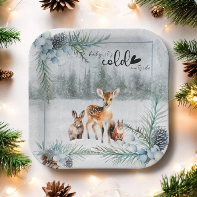 Winter Animals Snow Cold Outside Baby Shower Paper Plate (Creator Uploaded)