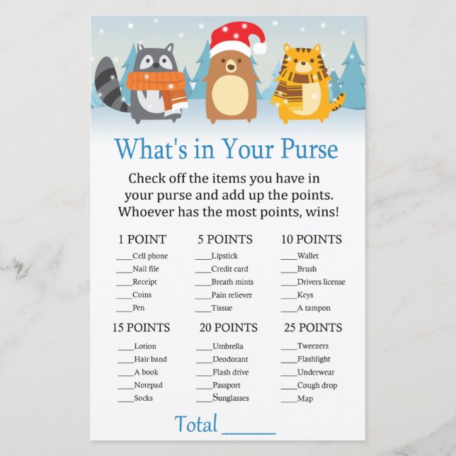 Winter animals What's in your purse game (Front)