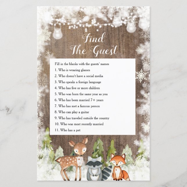 Winter Animals Wood Snowflakes Find the Guest Game (Front)