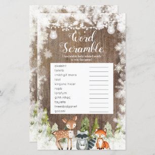 Winter Animals Wood Snowflakes Word Scramble