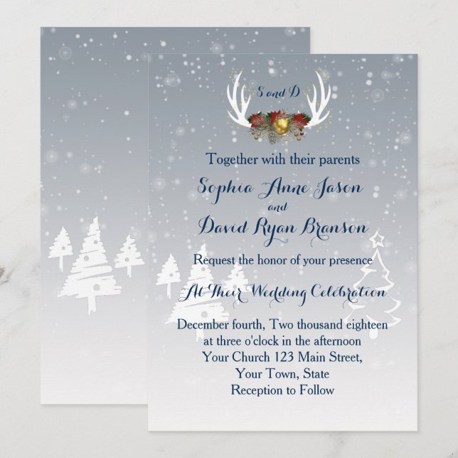 Winter Antlers Boho Wedding Invitation (Front/Back)