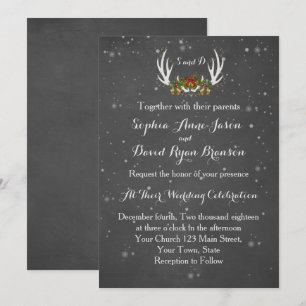 Winter Antlers Chalkboard Wedding Invitation