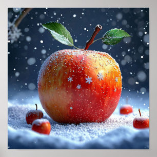 Winter Apple Landscape Cosy Snow Covered Nature Poster