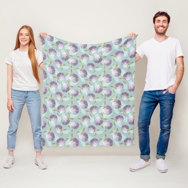 Winter apples cold green and purple pattern fleece blanket (In Situ)