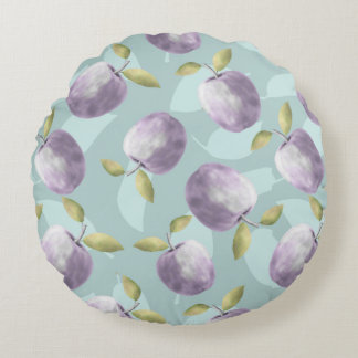 Winter apples cold green and purple pattern round cushion