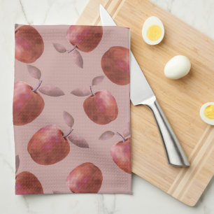 Winter apples muted red shades tea towel